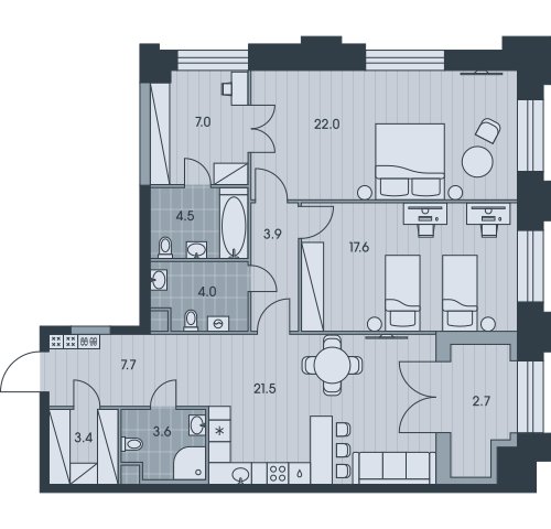 3-комнатная квартира без отделки, 97.9 м2, 29 этаж, сдача 3 квартал 2025 г., ЖК EVER, корпус 6 - объявление 2355075 - фото №1