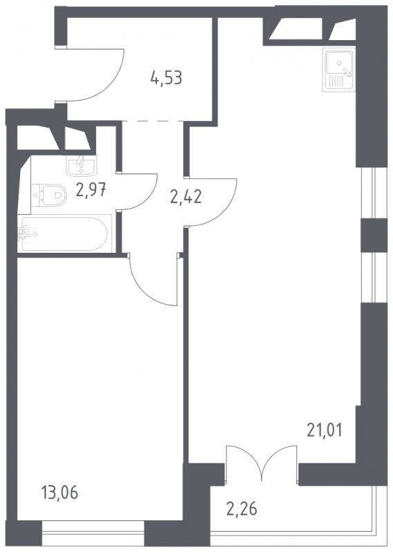 2-комнатные апартаменты с полной отделкой, 46.25 м2, 17 этаж, сдача 3 квартал 2024 г., ЖК Квартал Спутник, корпус 16 - объявление 1713812 - фото №1
