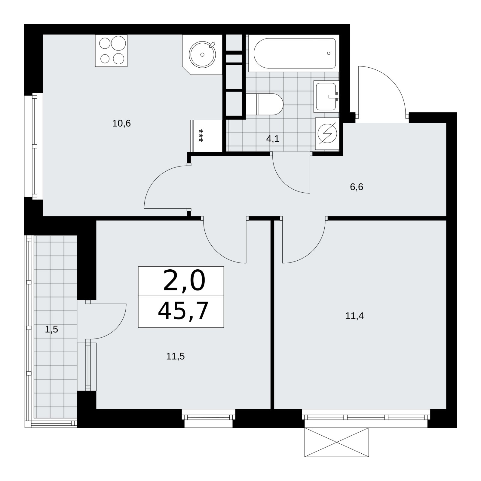 2-комнатная квартира с частичной отделкой, 45.7 м2, 7 этаж, сдача 1 квартал 2026 г., ЖК Скандинавия, корпус 37.1.2 - объявление 2216382 - фото №1