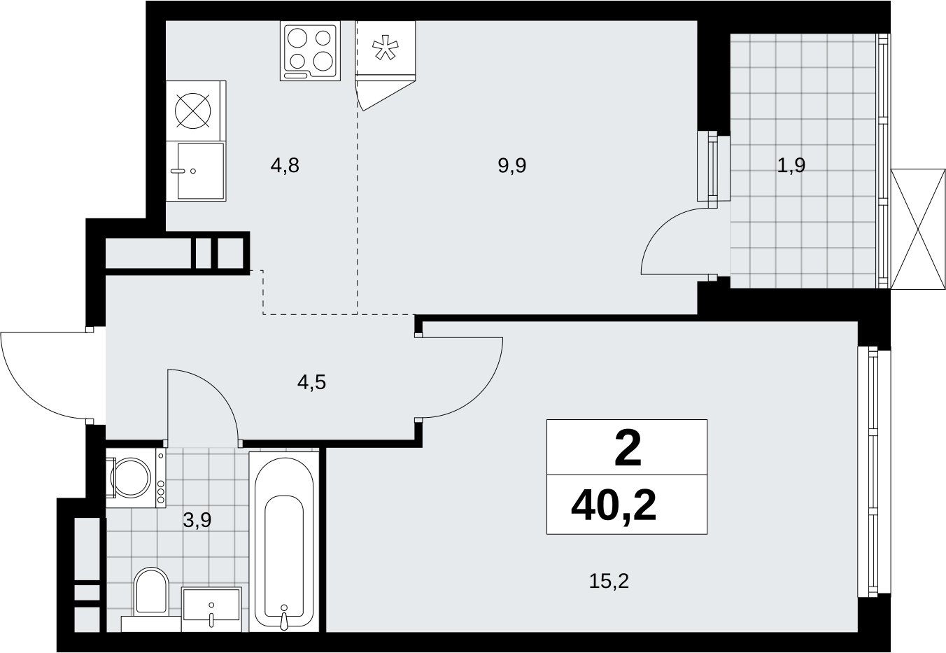 2-комнатная квартира (евро) без отделки, 40.2 м2, 10 этаж, сдача 4 квартал 2026 г., ЖК Скандинавия, корпус 2.18.1.2 - объявление 2350701 - фото №1