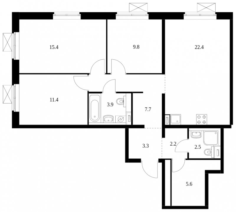 3-комнатная квартира с полной отделкой, 86 м2, 9 этаж, дом сдан, ЖК Мякинино парк, корпус 3.4 - объявление 1842941 - фото №1
