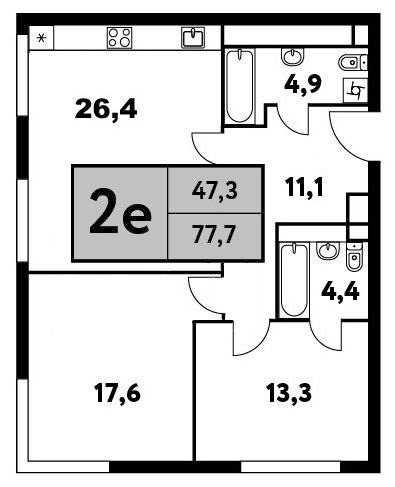 2-комнатная квартира без отделки, 77.7 м2, 2 этаж, сдача 4 квартал 2023 г., ЖК Фестиваль Парк - 2, корпус 24.3 - объявление 1660827 - фото №1