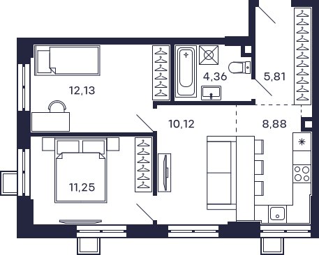 2-комнатная квартира без отделки, 52.55 м2, 2 этаж, сдача 2 квартал 2025 г., ЖК Квартал Тетрис, корпус "Квартал Тетрис 2.2" - объявление 2378996 - фото №1