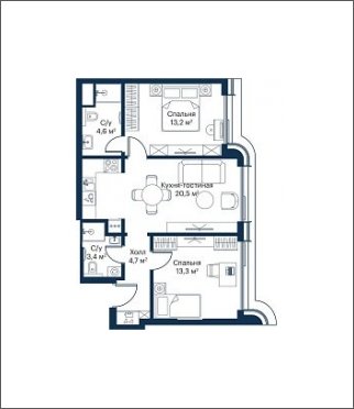2-комнатная квартира с частичной отделкой, 59.7 м2, 51 этаж, дом сдан, ЖК City Bay, корпус Atlantic Ocean 2 - объявление 1933034 - фото №1