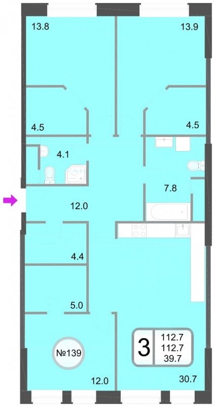3-комнатная квартира без отделки, 112.7 м2, 6 этаж, дом сдан, ЖК Хорошевский, корпус 1 - объявление 1107000 - фото №1
