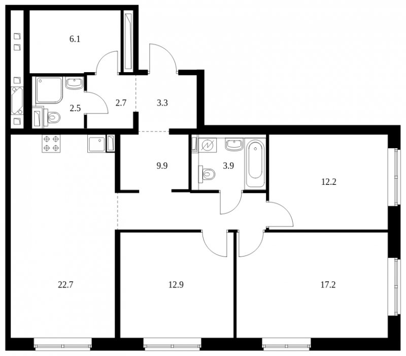3-комнатная квартира с полной отделкой, 93.4 м2, 1 этаж, сдача 4 квартал 2023 г., ЖК Саларьево Парк, корпус 48.3 - объявление 1533065 - фото №1