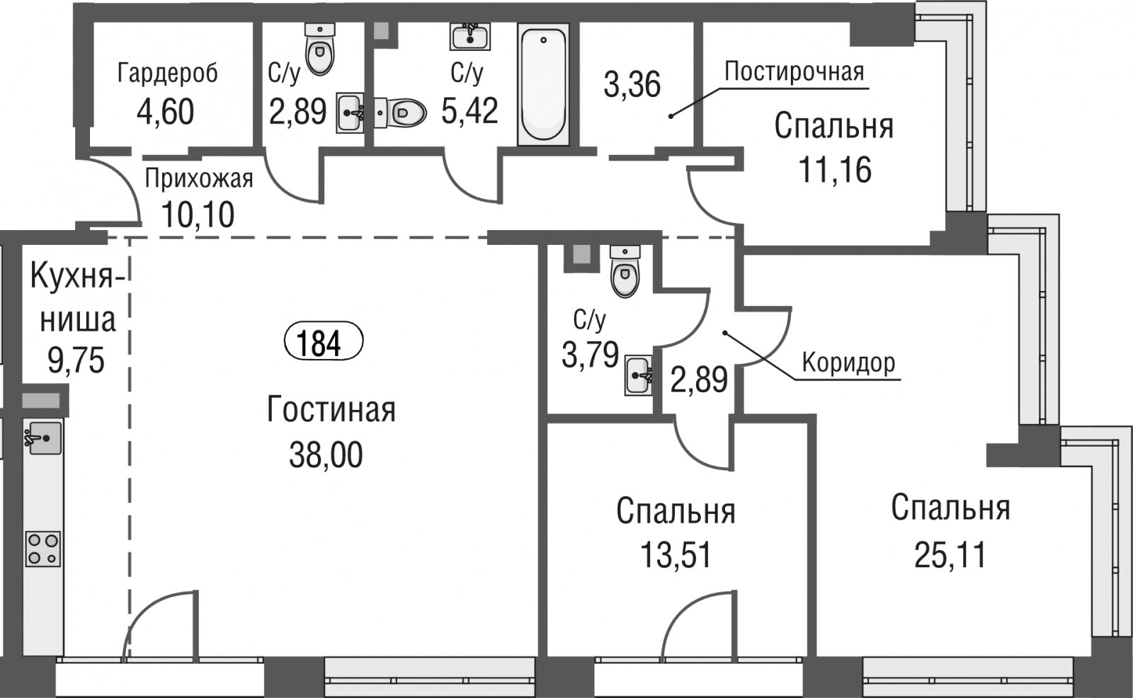 4-комнатная квартира без отделки, 130.58 м2, 20 этаж, сдача 3 квартал 2023 г., ЖК AFI Park Воронцовский, корпус 5 - объявление 2007738 - фото №1