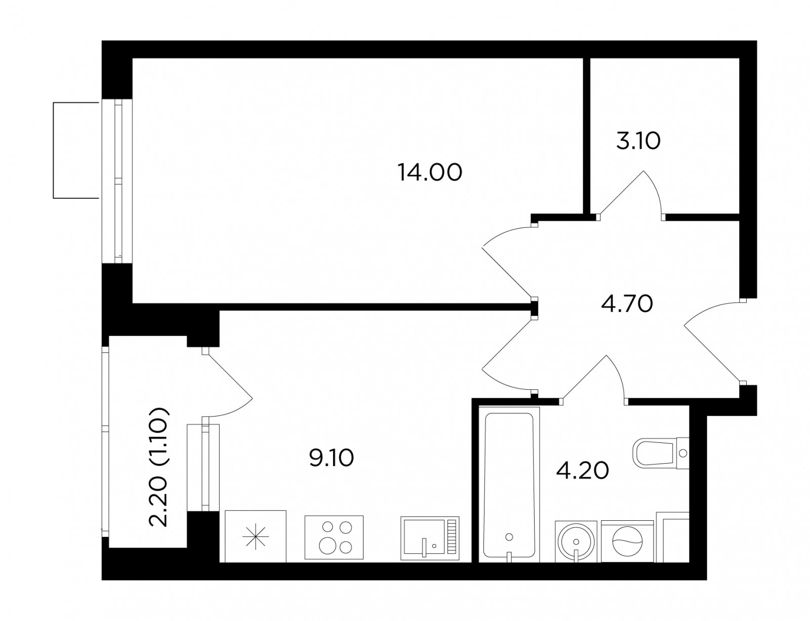 1-комнатная квартира без отделки, 36.2 м2, 5 этаж, сдача 1 квартал 2024 г., ЖК Миловидное, корпус 1 - объявление 2007714 - фото №1