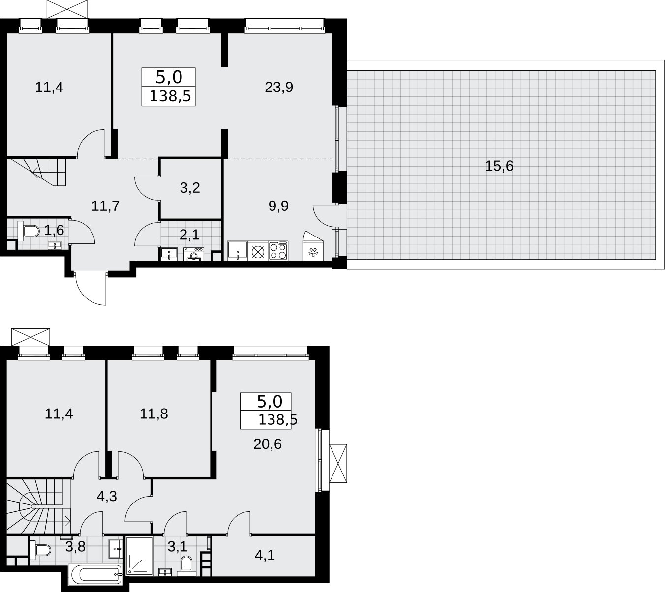 5-комнатная квартира без отделки, 138.5 м2, 2 этаж, сдача 1 квартал 2026 г., ЖК Прокшино, корпус 10.1.2 - объявление 2334136 - фото №1