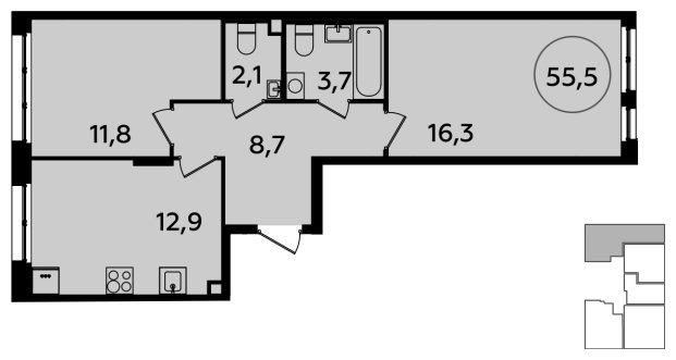 2-комнатная квартира с полной отделкой, 55.5 м2, 2 этаж, сдача 2 квартал 2024 г., ЖК Испанские кварталы, корпус 8.1 - объявление 1633495 - фото №1