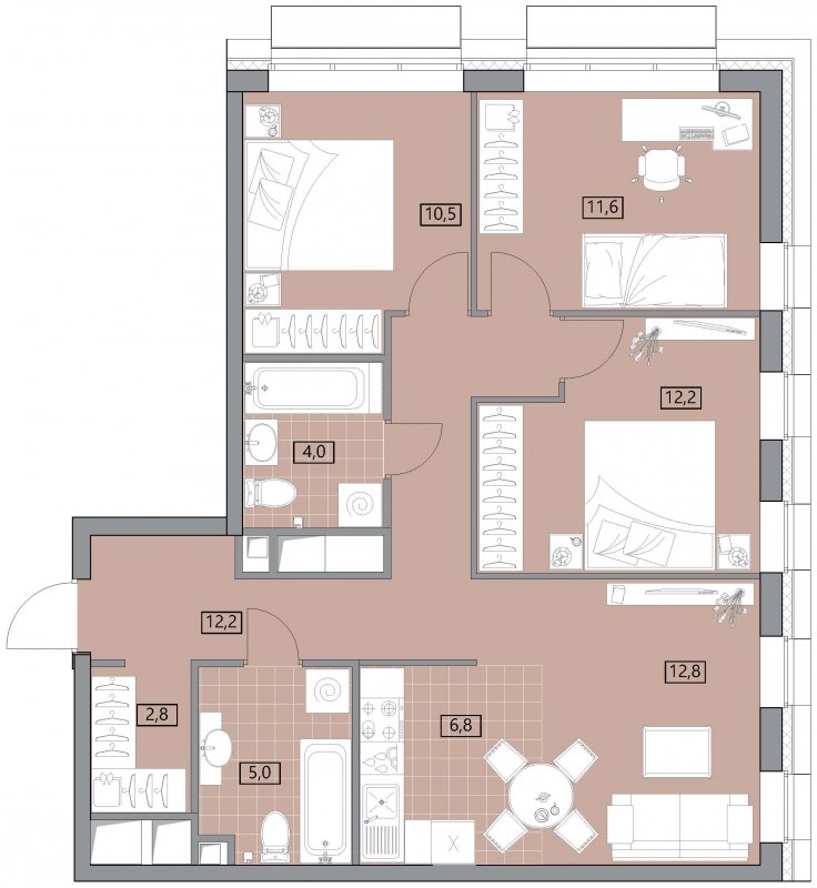 4-комнатная квартира (евро) без отделки, 77.92 м2, 7 этаж, сдача 2 квартал 2022 г., ЖК Вестердам, корпус 3 - объявление 1522257 - фото №1