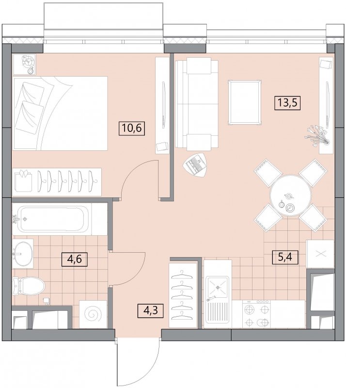2-комнатная квартира (евро) без отделки, 38.37 м2, 11 этаж, сдача 2 квартал 2022 г., ЖК Вестердам, корпус 3 - объявление 1569335 - фото №1