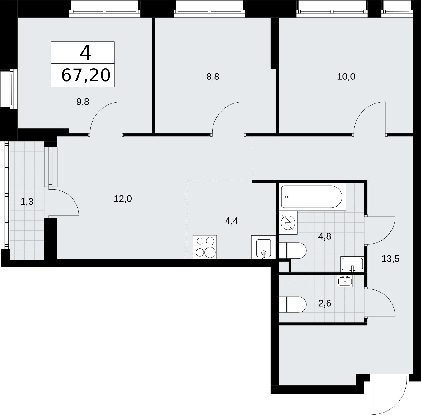 4-комнатная квартира (евро) с полной отделкой, 67.2 м2, 2 этаж, сдача 4 квартал 2026 г., ЖК Родные кварталы, корпус 1.1 - объявление 2317617 - фото №1