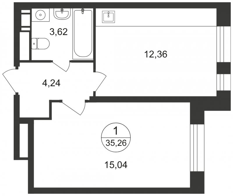 1-комнатная квартира с полной отделкой, 35.26 м2, 7 этаж, сдача 1 квартал 2023 г., ЖК Люберцы, корпус 62 - объявление 1716163 - фото №1