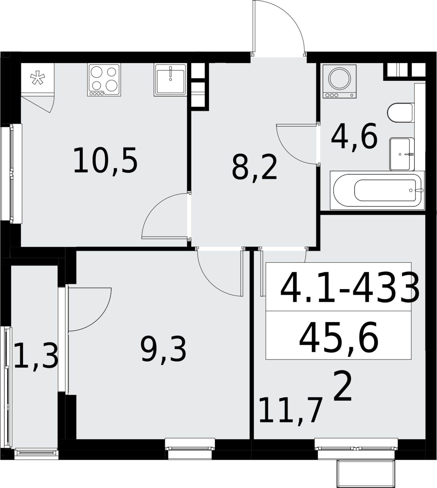 2-комнатная квартира с полной отделкой, 45.6 м2, 5 этаж, сдача 2 квартал 2027 г., ЖК Южные сады, корпус 4.1.2 - объявление 2392939 - фото №1