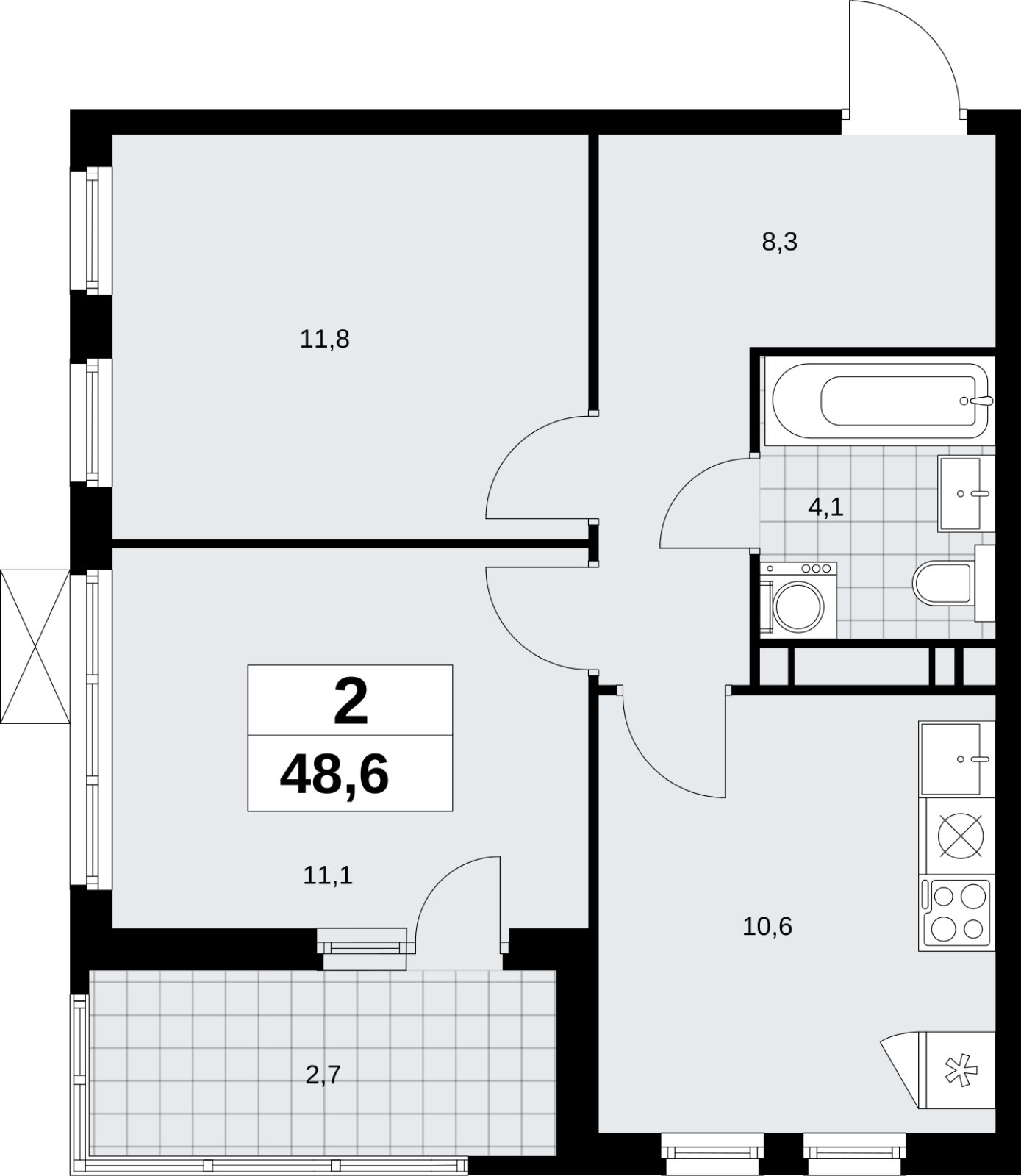 2-комнатная квартира без отделки, 48.6 м2, 14 этаж, сдача 4 квартал 2026 г., ЖК Скандинавия, корпус 2.18.1.2 - объявление 2350736 - фото №1