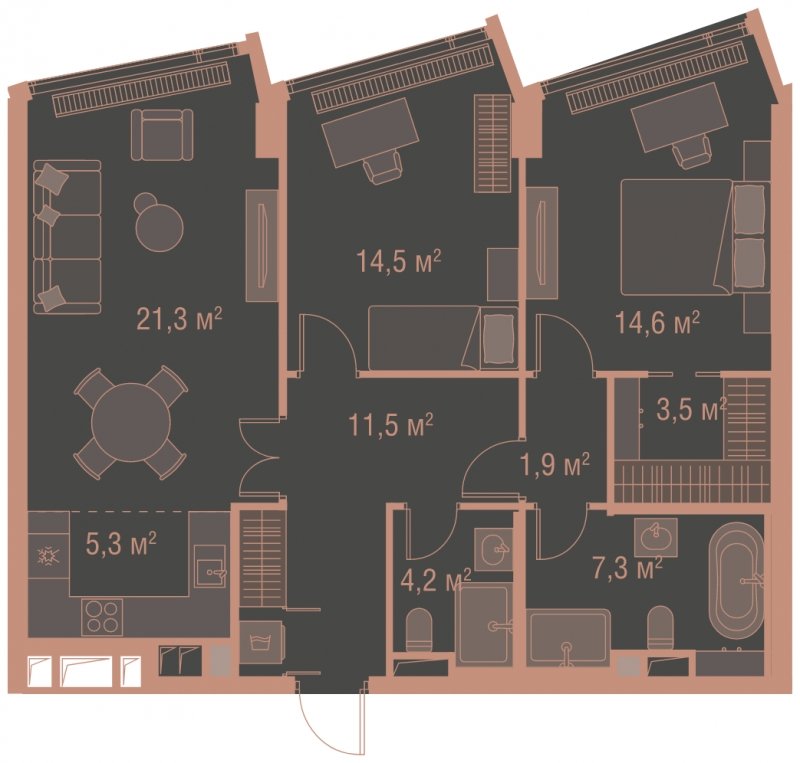 3-комнатная квартира без отделки, 84.1 м2, 3 этаж, сдача 1 квартал 2025 г., ЖК HIGH LIFE, корпус Heart Tower - объявление 1770930 - фото №1