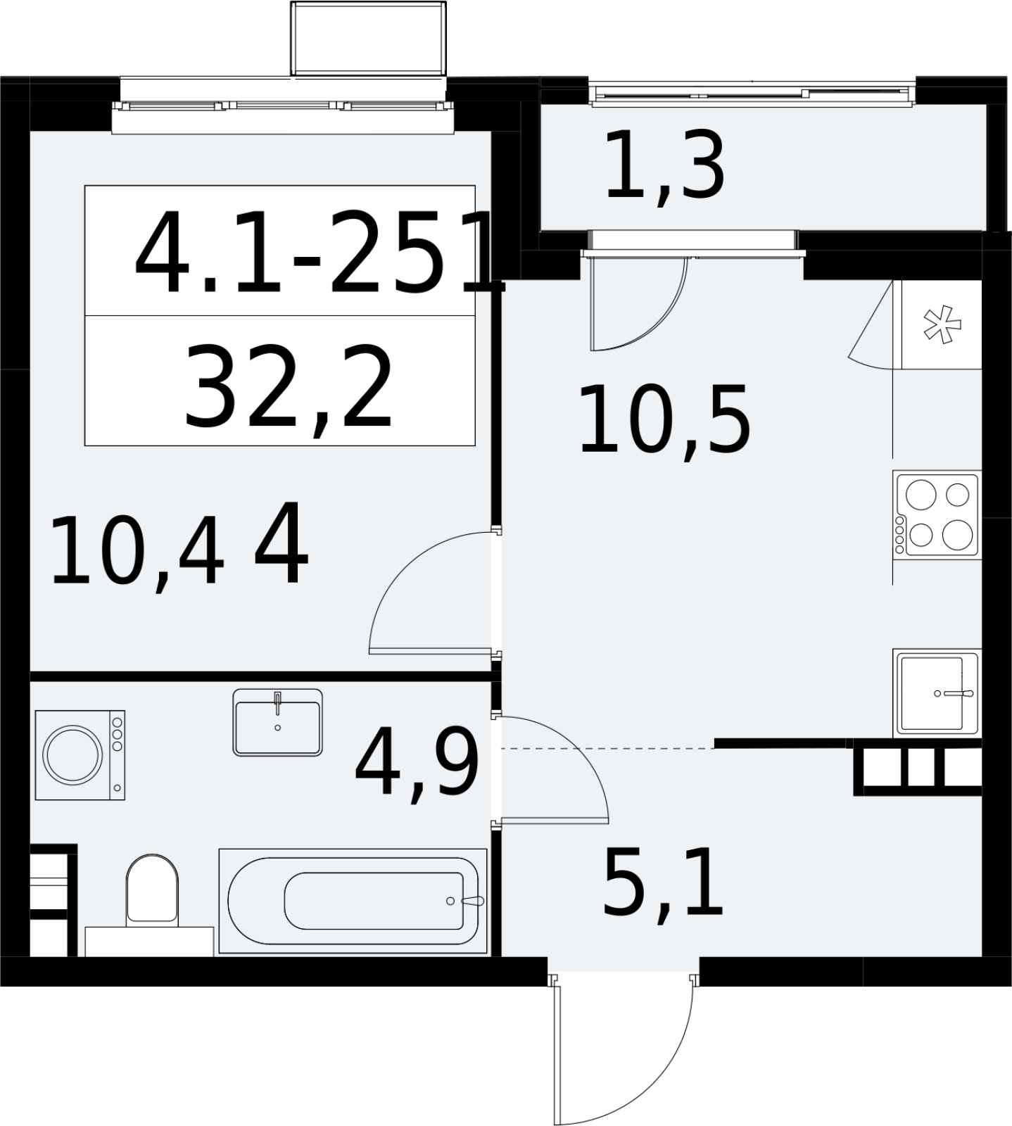 1-комнатная квартира с полной отделкой, 32.2 м2, 9 этаж, сдача 2 квартал 2027 г., ЖК Южные сады, корпус 4.1.2 - объявление 2392766 - фото №1