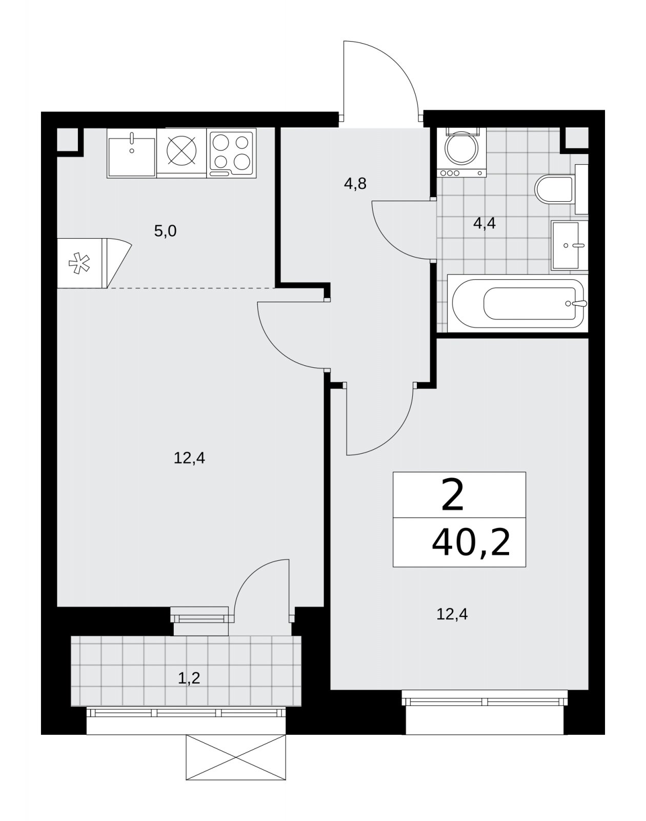 2-комнатная квартира (евро) без отделки, 40.2 м2, 2 этаж, сдача 4 квартал 2025 г., ЖК Бунинские кварталы, корпус 6.4 - объявление 2252706 - фото №1