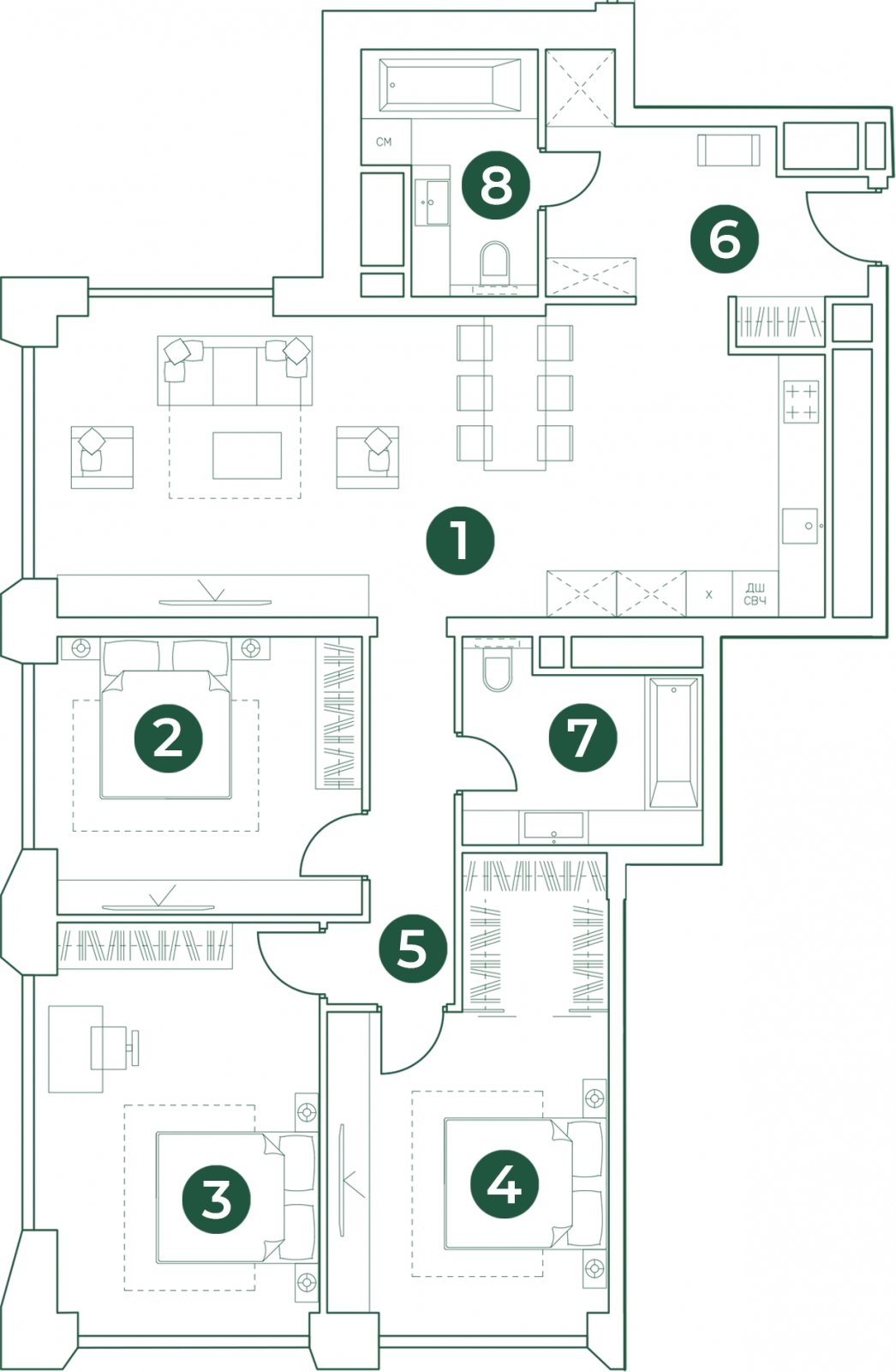 4-комнатная квартира (евро) с полной отделкой, 122.48 м2, 30 этаж, дом сдан, ЖК Эко-квартал VERY, корпус 1 - объявление 2334445 - фото №1
