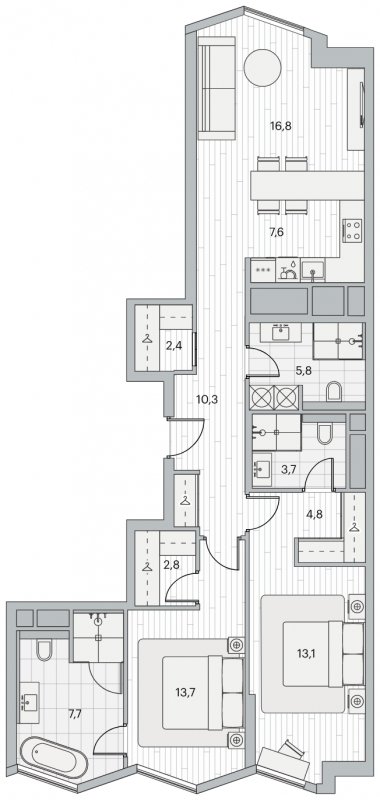2-комнатная квартира 88.7 м2, 2 этаж, дом сдан, ЖК Береговой, корпус 5 - объявление 1931331 - фото №1