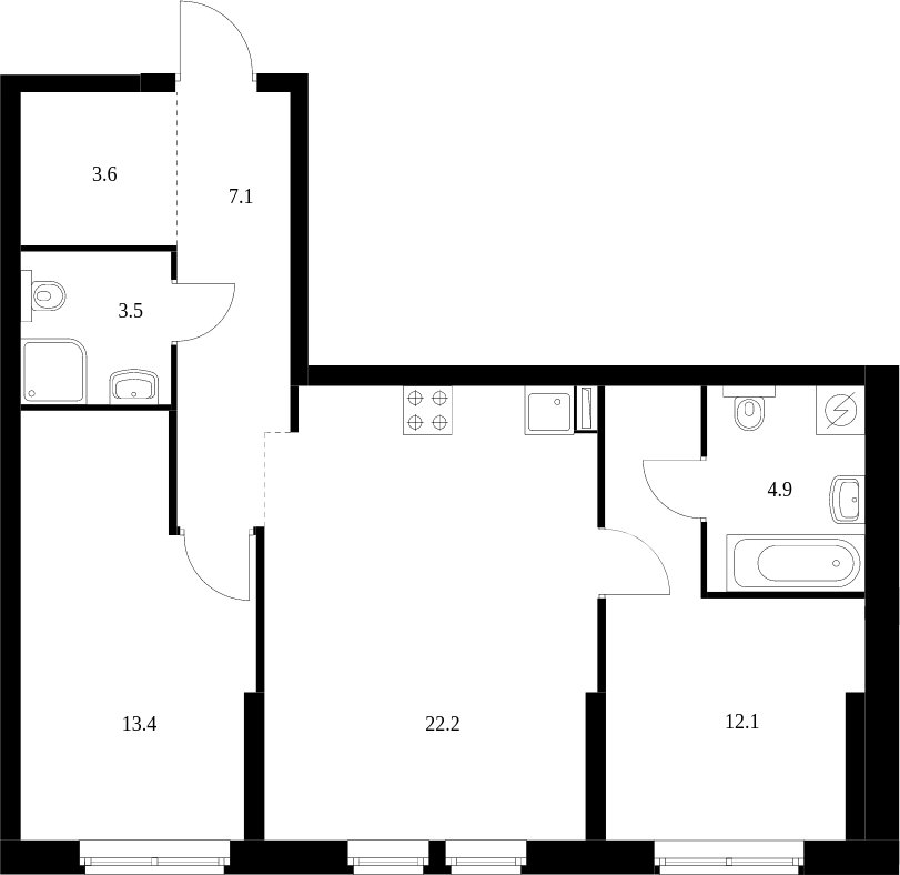 2-комнатная квартира с полной отделкой, 66.8 м2, 29 этаж, сдача 3 квартал 2023 г., ЖК Кронштадтский 9, корпус 1.1 - объявление 1982028 - фото №1