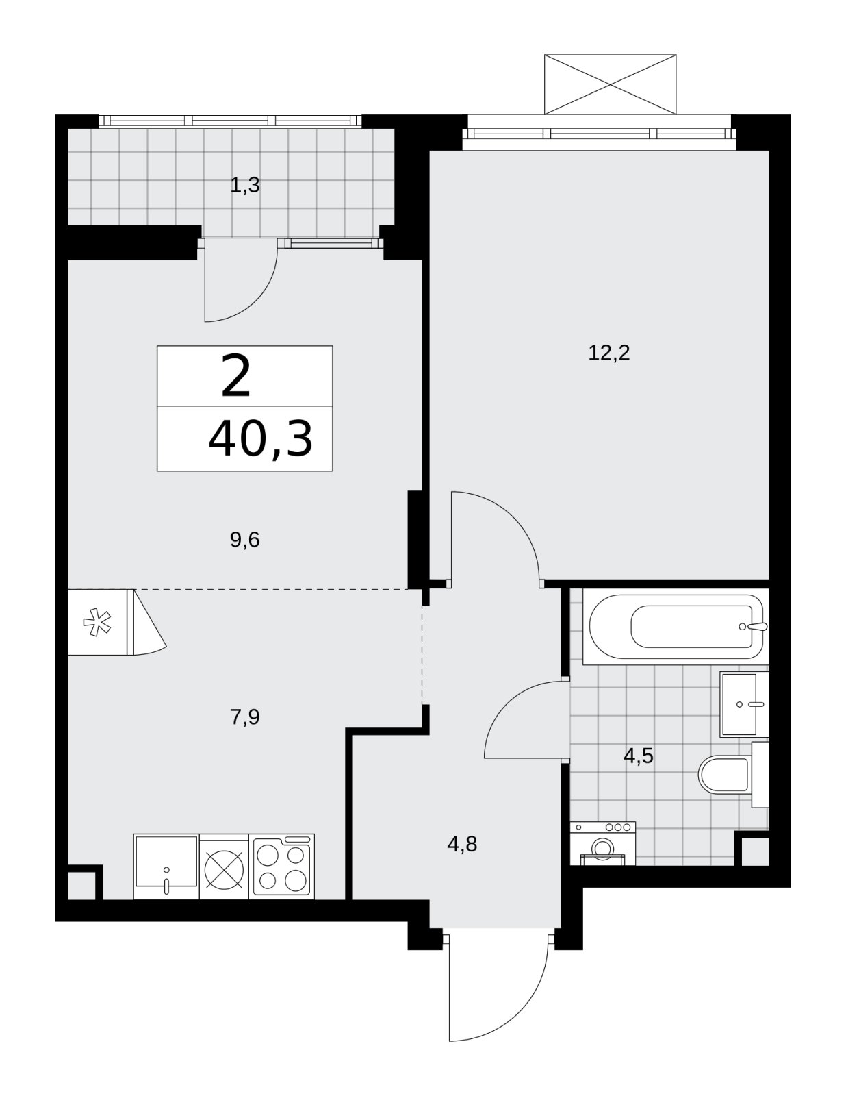 2-комнатная квартира (евро) без отделки, 40.3 м2, 2 этаж, сдача 1 квартал 2026 г., ЖК Деснаречье, корпус 4.2 - объявление 2263609 - фото №1