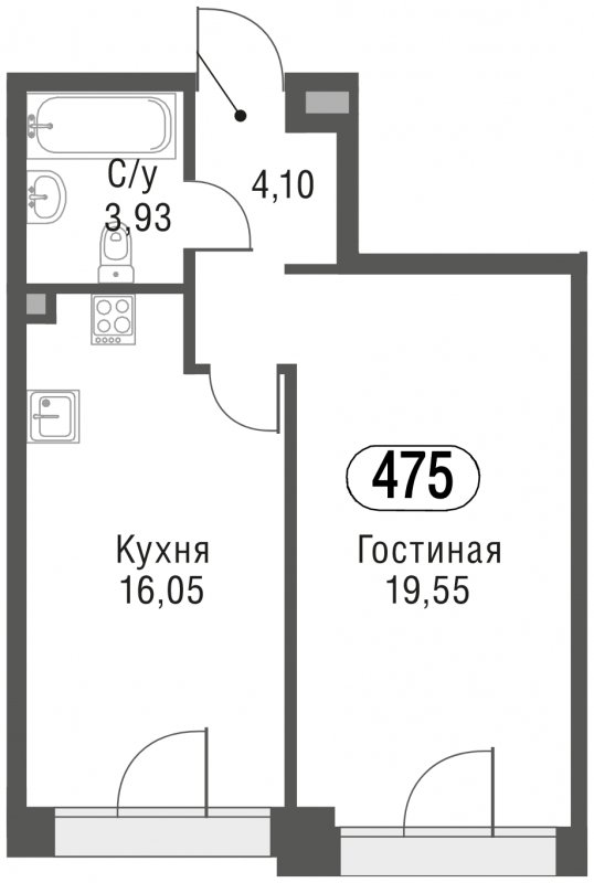 1-комнатная квартира без отделки, 43.63 м2, 2 этаж, сдача 3 квартал 2023 г., ЖК AFI Park Воронцовский, корпус 3 - объявление 1637216 - фото №1