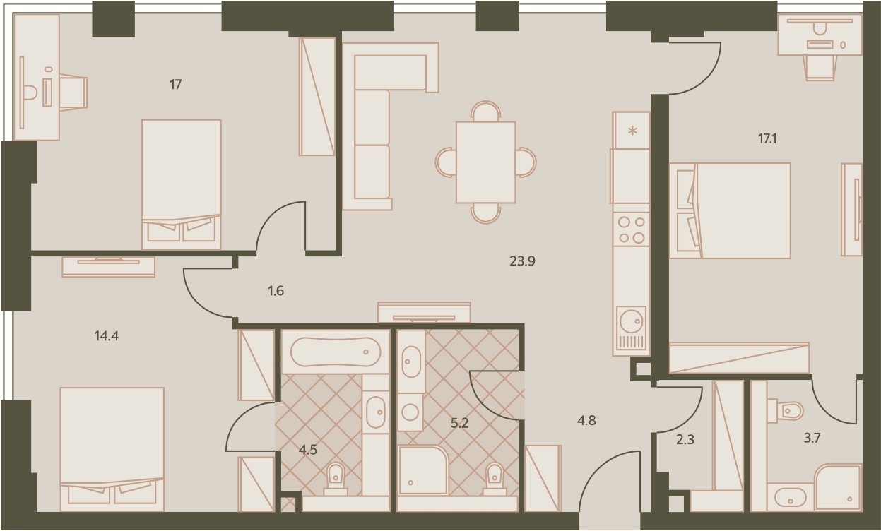 4-комнатная квартира с частичной отделкой, 94.2 м2, 28 этаж, дом сдан, ЖК Eniteo, корпус 2 - объявление 2326744 - фото №1