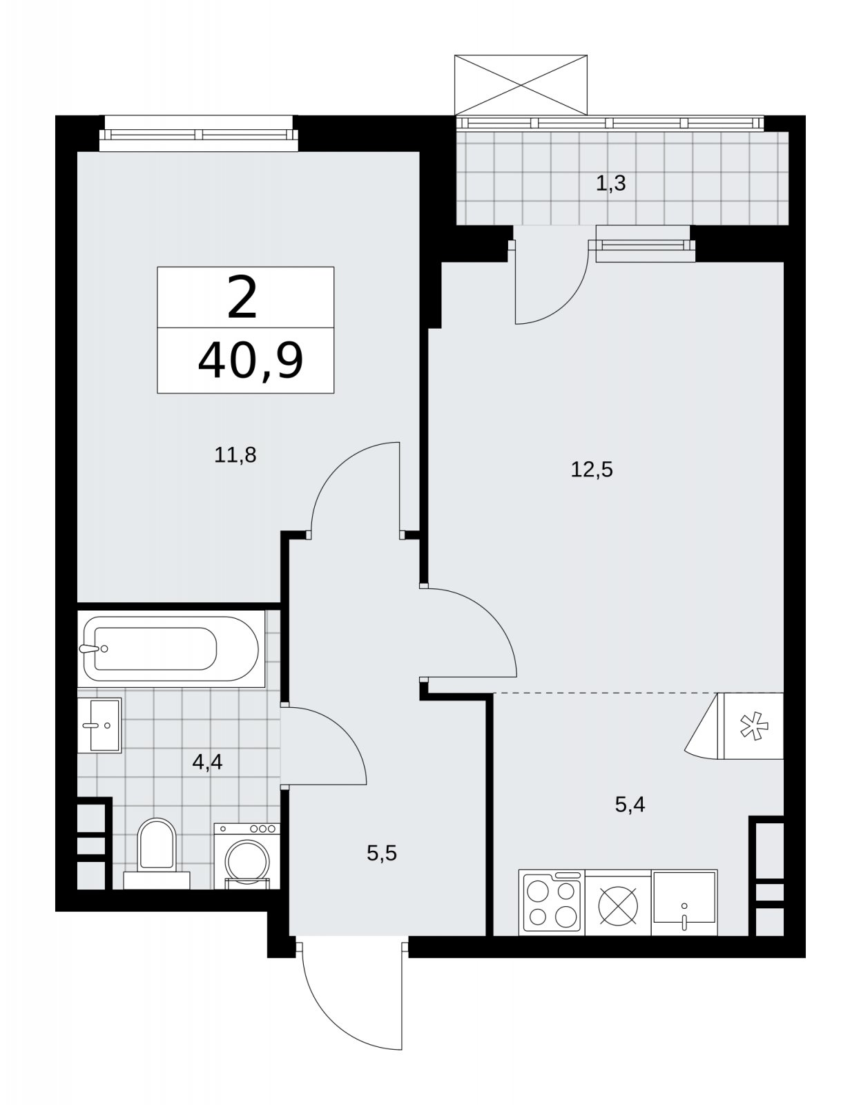 2-комнатная квартира (евро) без отделки, 40.9 м2, 8 этаж, сдача 1 квартал 2026 г., ЖК Прокшино, корпус 11.2.1 - объявление 2269866 - фото №1