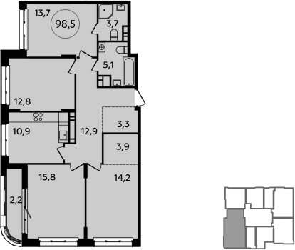 4-комнатная квартира с частичной отделкой, 97.4 м2, 11 этаж, дом сдан, ЖК Скандинавия, корпус 2.23.1 - объявление 2304013 - фото №1