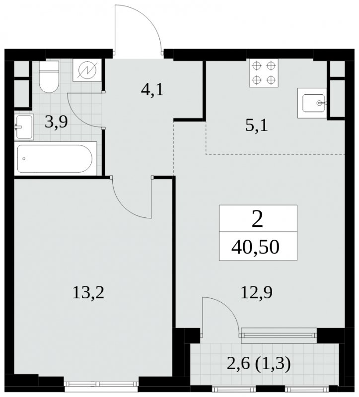2-комнатная квартира (евро) без отделки, 40.5 м2, 5 этаж, сдача 2 квартал 2025 г., ЖК Южные сады, корпус 2.4 - объявление 1760285 - фото №1