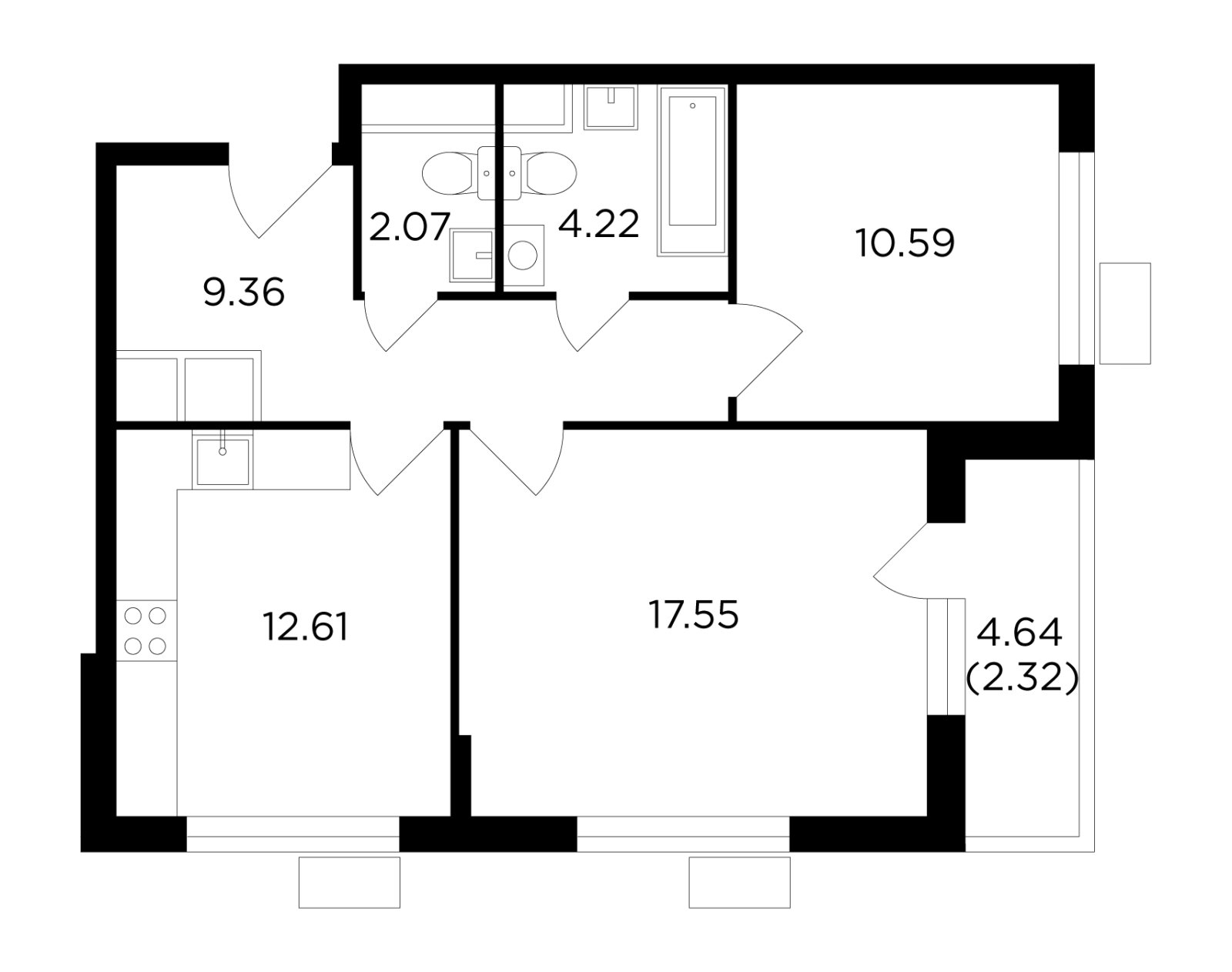 2-комнатная квартира с полной отделкой, 58.72 м2, 4 этаж, дом сдан, ЖК VESNA, корпус 2 - объявление 2385437 - фото №1
