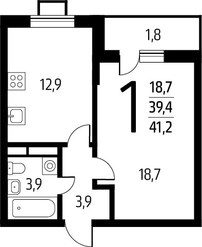 1-комнатная квартира с полной отделкой, 41.2 м2, 5 этаж, сдача 1 квартал 2025 г., ЖК Новые Ватутинки. Заречный, корпус 5/2 - объявление 2271907 - фото №1