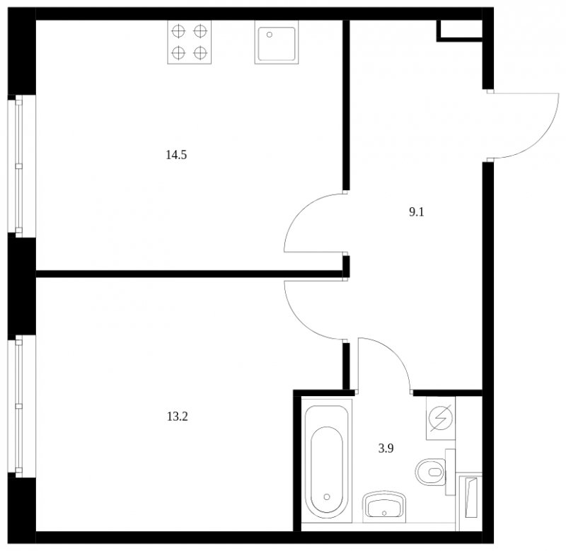 1-комнатная квартира с полной отделкой, 40.7 м2, 1 этаж, сдача 3 квартал 2023 г., ЖК Середневский лес, корпус 1.2 - объявление 1762982 - фото №1