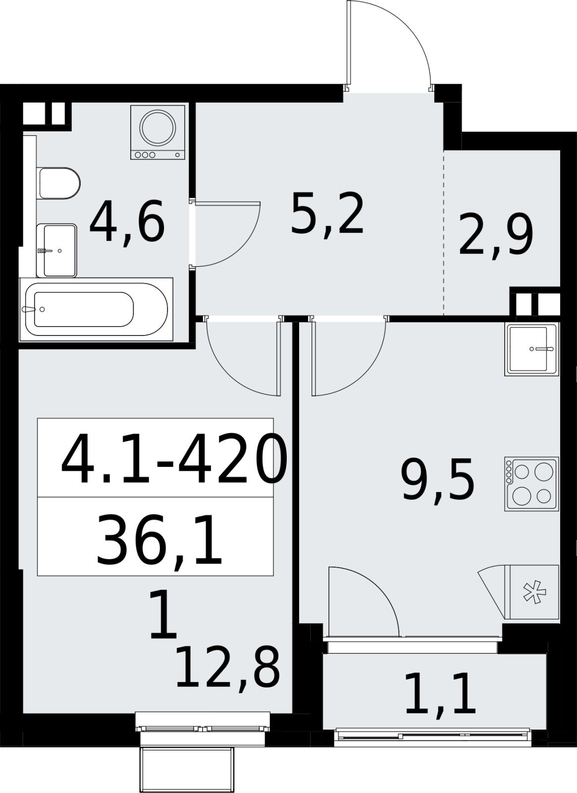 1-комнатная квартира с полной отделкой, 36.1 м2, 3 этаж, сдача 2 квартал 2027 г., ЖК Южные сады, корпус 4.1.2 - объявление 2392926 - фото №1