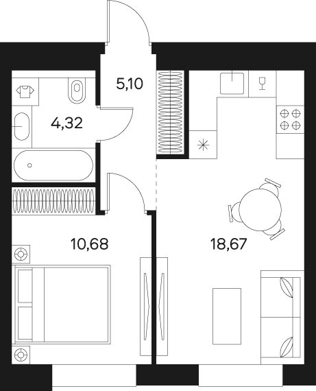 1-комнатная квартира без отделки, 38.77 м2, 12 этаж, сдача 4 квартал 2024 г., ЖК FØRST, корпус 2 - объявление 2102784 - фото №1