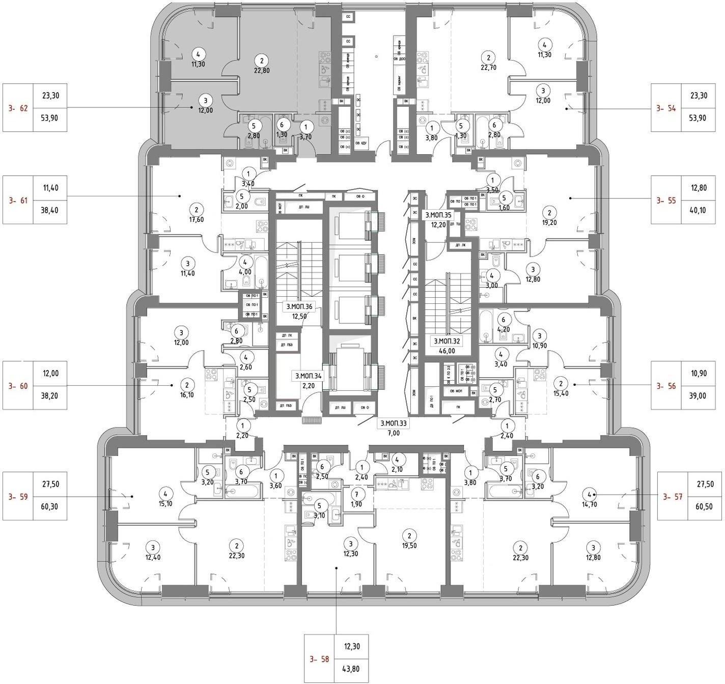 2-комнатная квартира с частичной отделкой, 53.9 м2, 9 этаж, сдача 3 квартал 2025 г., ЖК City Bay, корпус Atlantic Ocean 3 - объявление 2215678 - фото №1