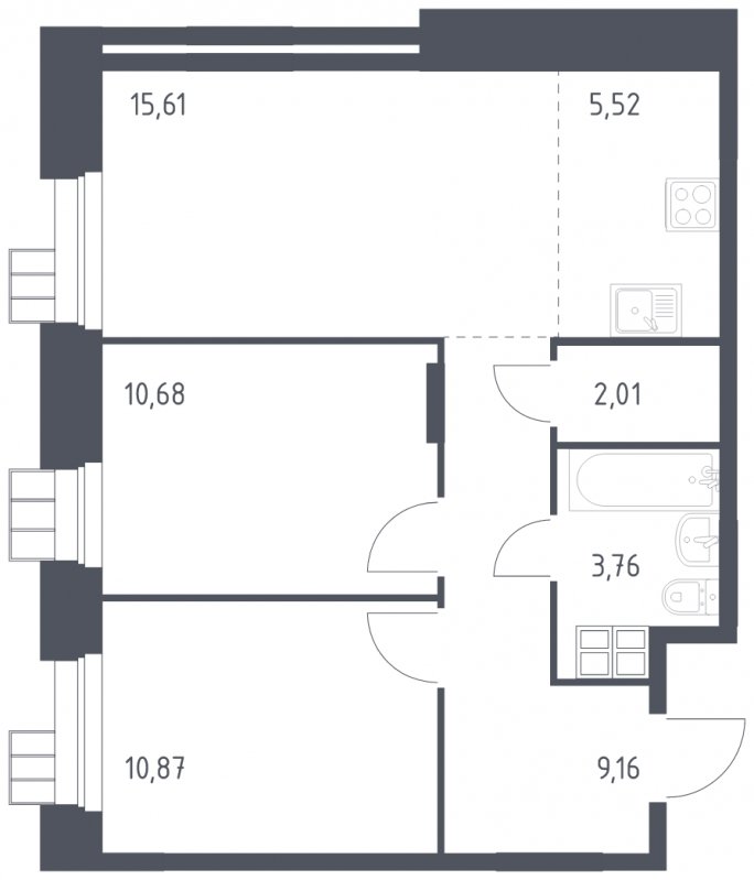 3-комнатные апартаменты с полной отделкой, 57.61 м2, 8 этаж, сдача 1 квартал 2023 г., ЖК Тропарево Парк, корпус 1.1 - объявление 1755368 - фото №1