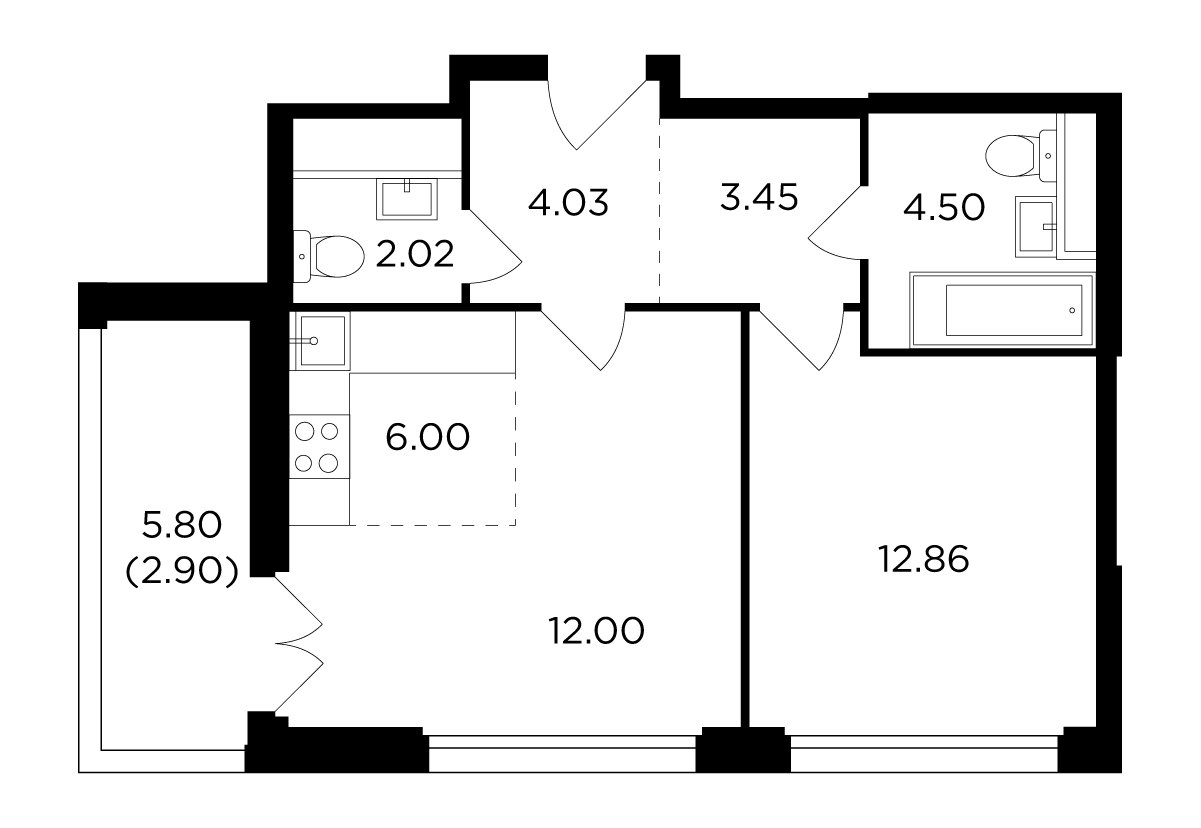 2-комнатная квартира без отделки, 47.76 м2, 21 этаж, дом сдан, ЖК RiverSky, корпус 6 - объявление 2278813 - фото №1