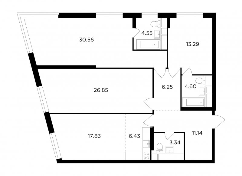 4-комнатная квартира без отделки, 124.84 м2, 19 этаж, сдача 3 квартал 2022 г., ЖК КутузовGRAD 2, корпус 3 - объявление 1813575 - фото №1