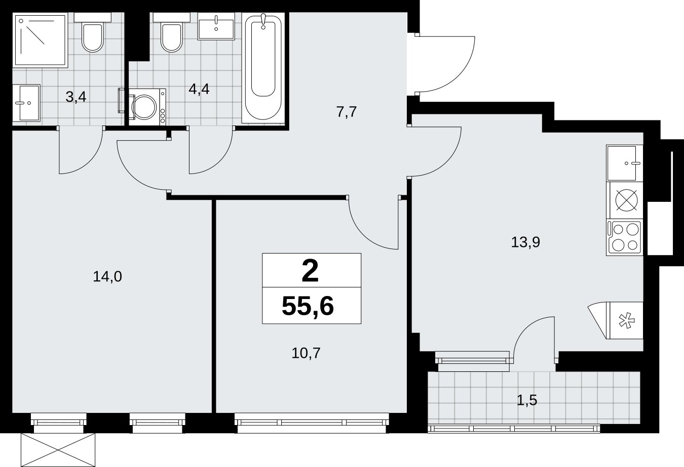 2-комнатная квартира с полной отделкой, 55.6 м2, 5 этаж, сдача 3 квартал 2026 г., ЖК Дзен-кварталы, корпус 6.1.3 - объявление 2328007 - фото №1