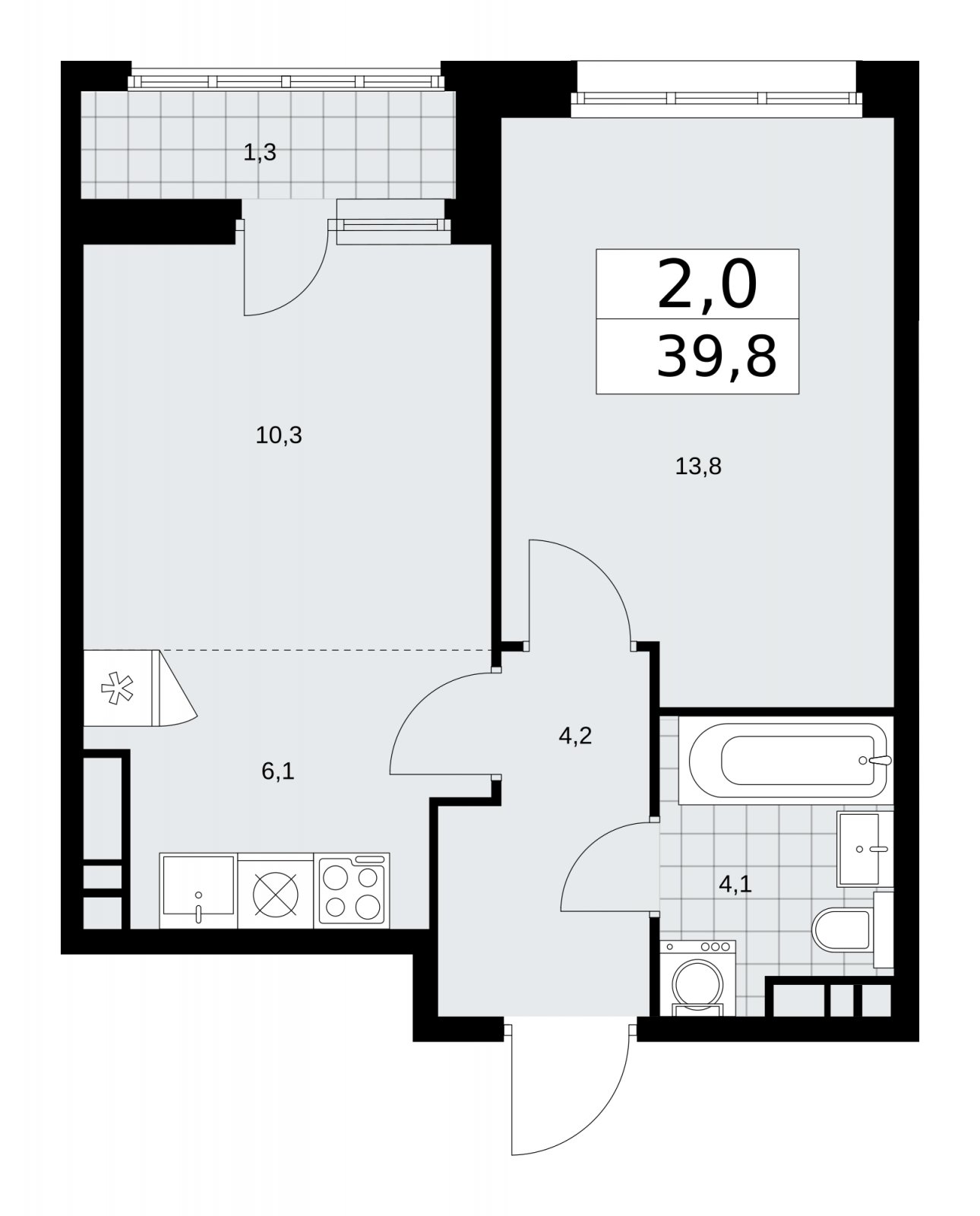 2-комнатная квартира (евро) без отделки, 39.8 м2, 12 этаж, сдача 1 квартал 2026 г., ЖК Дзен-кварталы, корпус 3.2 - объявление 2241767 - фото №1