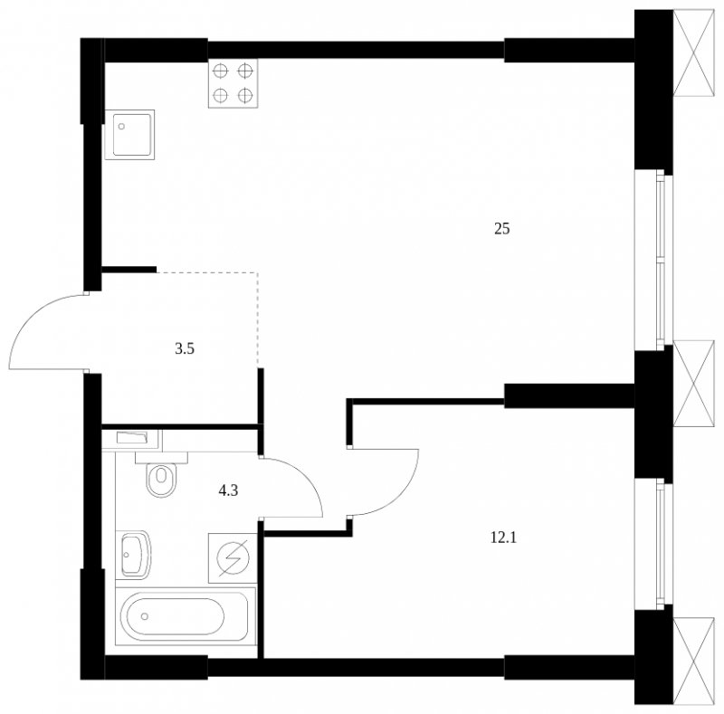 1-комнатные апартаменты с полной отделкой, 44.9 м2, 25 этаж, сдача 2 квартал 2023 г., ЖК Волоколамское 24, корпус 3 - объявление 1671697 - фото №1