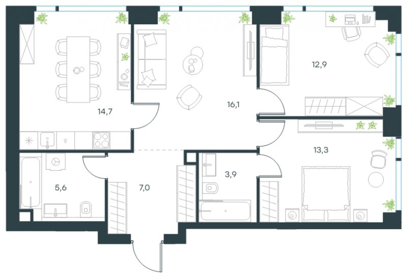 3-комнатная квартира без отделки, 73.5 м2, 37 этаж, сдача 4 квартал 2024 г., ЖК Level Мичуринский, корпус 4 - объявление 1672507 - фото №1
