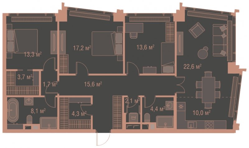 3-комнатная квартира без отделки, 116.6 м2, 14 этаж, сдача 1 квартал 2025 г., ЖК HIGH LIFE, корпус Fell Tower - объявление 1767859 - фото №1