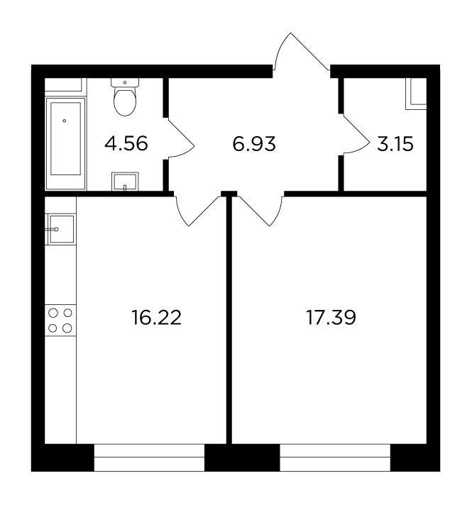 1-комнатная квартира с частичной отделкой, 48.25 м2, 9 этаж, дом сдан, ЖК FORIVER, корпус 8 - объявление 2233294 - фото №1