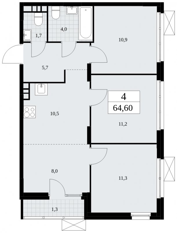 4-комнатная квартира с полной отделкой, 64.6 м2, 3 этаж, сдача 4 квартал 2024 г., ЖК Скандинавия, корпус 35.1.4 - объявление 1779762 - фото №1