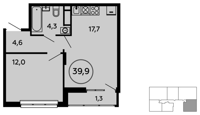 1-комнатная квартира с полной отделкой, 39.9 м2, 10 этаж, сдача 3 квартал 2023 г., ЖК Скандинавия, корпус 2.14.2 - объявление 1871777 - фото №1