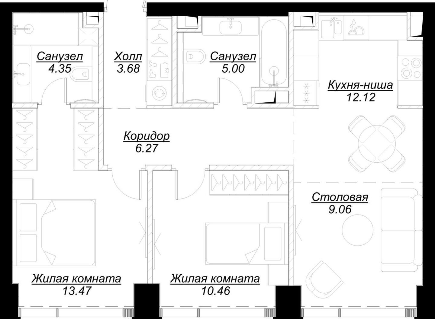 2-комнатная квартира с полной отделкой, 64.29 м2, 19 этаж, сдача 4 квартал 2024 г., ЖК MOD, корпус Dreiser - объявление 2191546 - фото №1